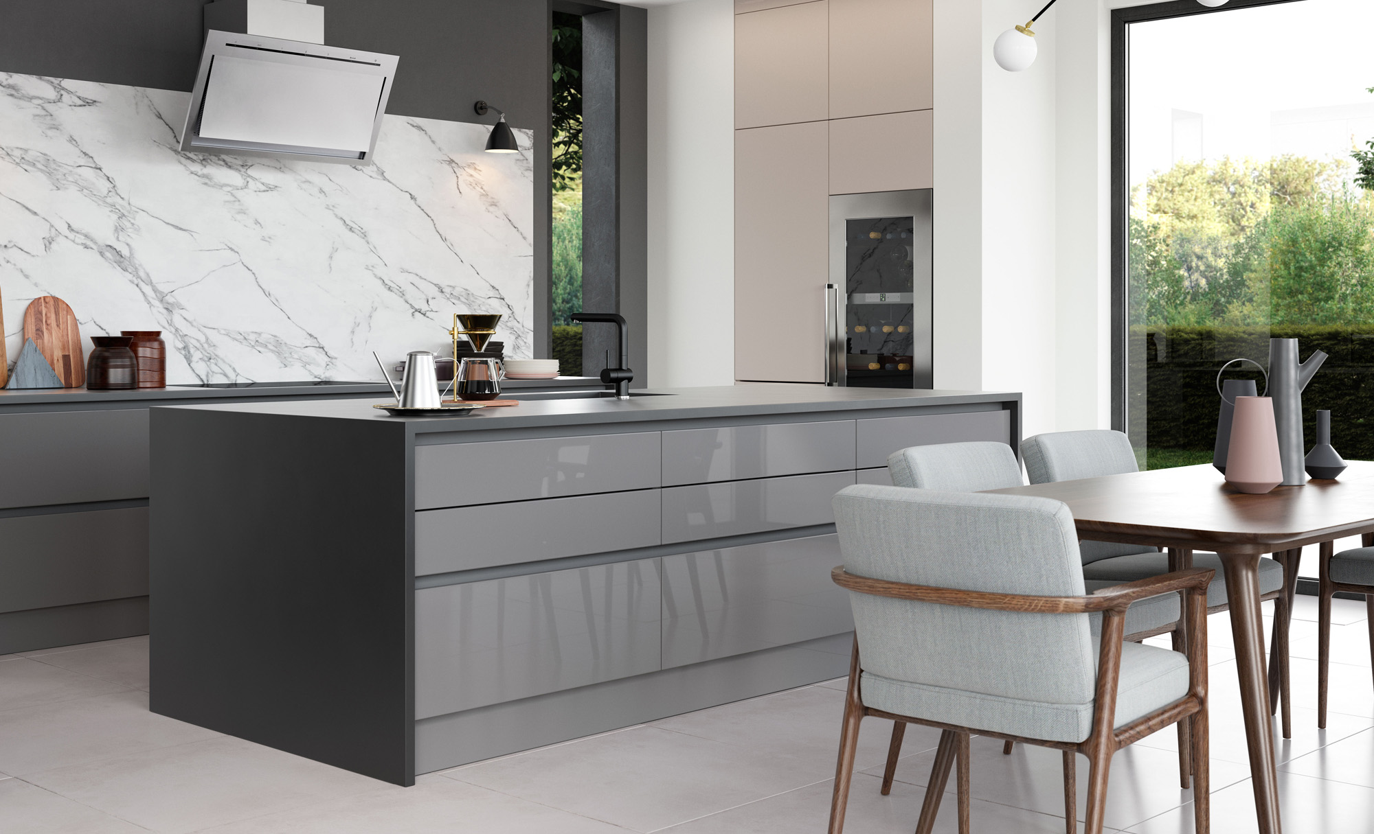ZOLA_GLOSS_HANDLELESS_-_Dust_Grey_and_Cashmere,_Featuring_Tavola_Anthracite